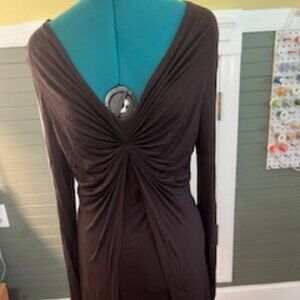 Alberto Makali Cinch Brown Long Sleeve Blouse Tunic - MEDIUM